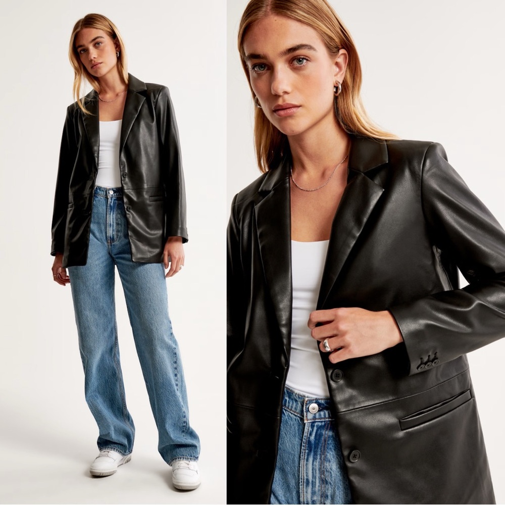 Abercrombie • Vegan Leather Blazer black oversized boyfriend menswear